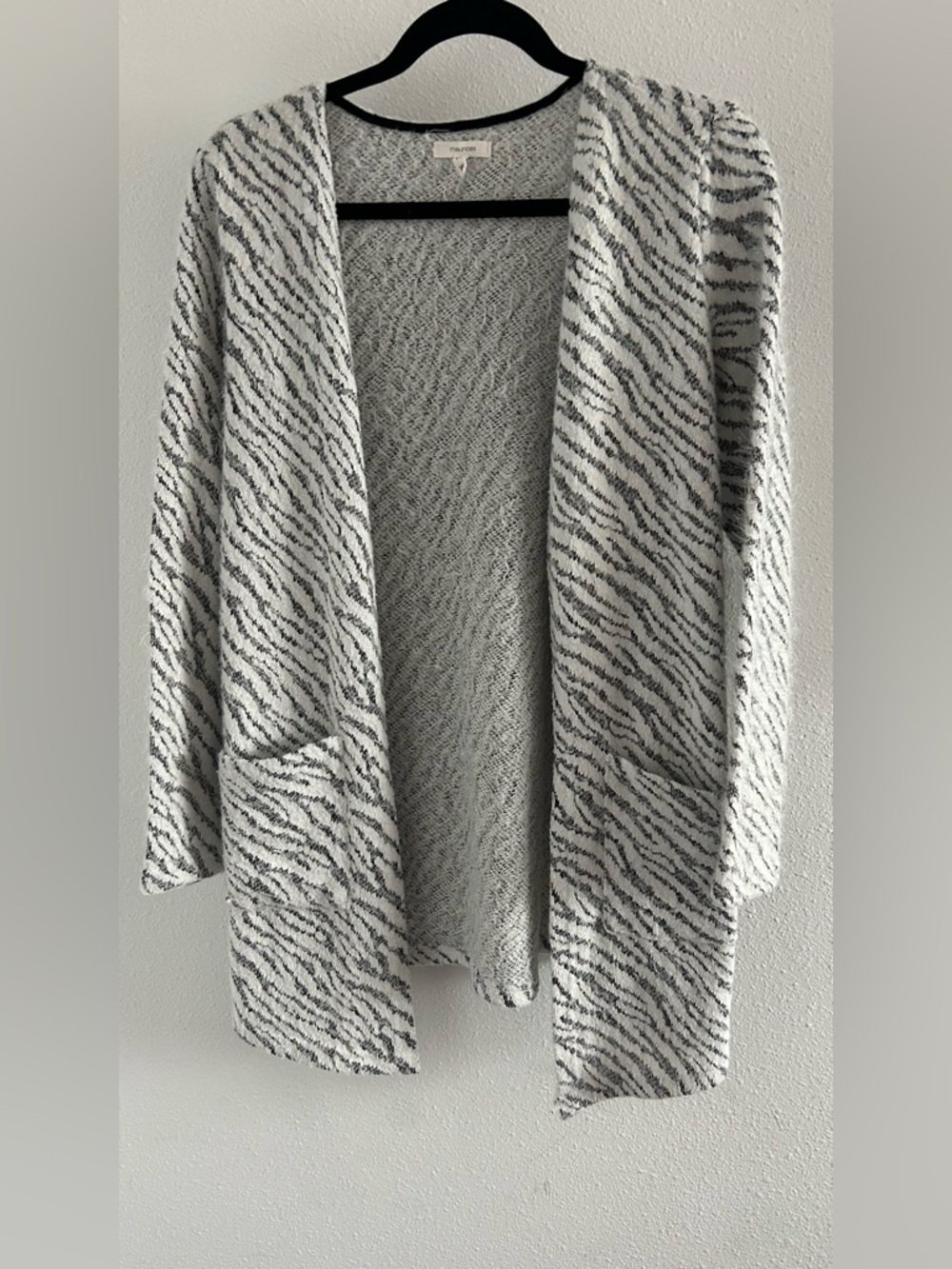 Maurices Open-Front Zebra Stripe Cardigan - Gray & White
